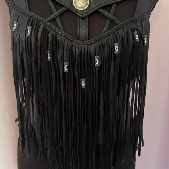 On The Fringe Leather Top/Biker/Gothic/Beaded Fringe - Picture 10 of 10